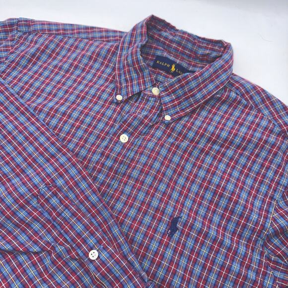 Ralph Lauren Button Up Shirt Men's Large Long Sleeve Plaid Classic Fit Casual - Picture 1 of 5